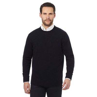 Navy ribbed trim lambswool blend jumper